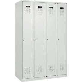 Kleiderspind C+P Evolo Plus, 4 Abteile, Anschlag rechts, Zylinderschloss, Soft-Anschlag, B 1200 x T 500 x H 1850 mm, lichtgrau/lichtgrau