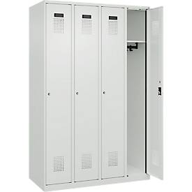Kleiderspind C+P Evolo Plus, 4 Abteile, Anschlag rechts, Zylinderschloss, Soft-Anschlag, B 1200 x T 500 x H 1850 mm, lichtgrau/lichtgrau