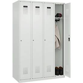 Kleiderspind C+P Evolo Plus, 4 Abteile, Anschlag rechts, Zylinderschloss, Soft-Anschlag, B 1200 x T 500 x H 1850 mm, lichtgrau/lichtgrau