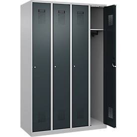 Kleiderspind C+P Evolo Plus, 4 Abteile, Anschlag rechts, Zylinderschloss, Soft-Anschlag, B 1200 x T 500 x H 1850 mm, weißaluminium/anthrazitgrau