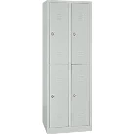 Kleiderspind, doppelstöckig, 2 x 2 Abteile, Drehriegelverschluss, lichtgrau/lichtgrau