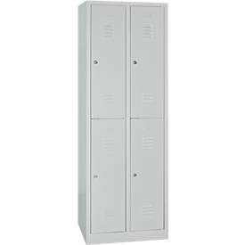 Kleiderspind, doppelstöckig, 2 x 2 Abteile, Zylinderschloss, lichtgrau/lichtgrau