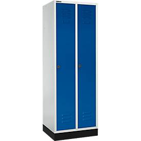 Kleiderspind mit 2 Abteilen, 300 mm, Drehriegelverschluss, mit Sockel, Tür enzianblau