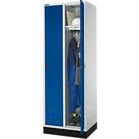 Kleiderspind mit 2 Abteilen, 300 mm, Drehriegelverschluss, mit Sockel, Tür enzianblau