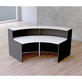 Kleine Bogen-Empfangstheke Faro, mit Ablage und Seitenplatten, B 2550 x T 1200 x H 1120 mm, anthrazit/anthrazit
