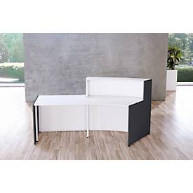 Kleine Bogen-Empfangstheke mit Beratungsplatz Faro, mit Ablage und Seitenplatten, B 2310 x T 1200 x H 1120 mm, weiß/anthrazit