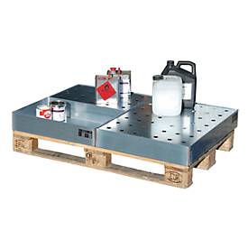 Kleingebindewanne Bauer KGW-P 3/M, Volumen 71 l, bis 200 kg, mit Lochblechrost, B 1200 x T 800 x H 100 mm, Stahl verzinkt