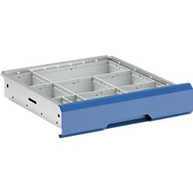 Kleinteileboxen bott verso, für Schubladen, Set aus 15 Boxen, für Fronthöhe 100/125 mm, B 525 x T 550 x H 77 mm, Stahlblech