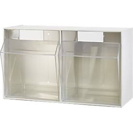 Kleinteilemagazin MultiStore, Reihengröße 2, B 600 x T 246 x H 353 mm, Volumen 28 l, stapelbar, Polystyrol, weiß/transp.