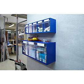 Kleinteilemagazin MultiStore, Reihengröße 3, B 600 x T 163 x H 242 mm, Volumen 12,5 l, stapelbar, Polystyrol, blau/trans