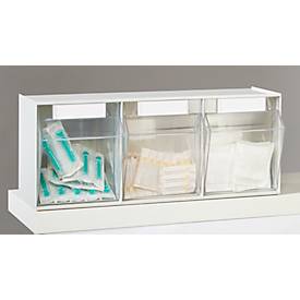 Kleinteilemagazin MultiStore, Reihengröße 3, B 600 x T 163 x H 242 mm, Volumen 12,5 l, stapelbar, Polystyrol, weiß/transp.