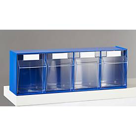 Kleinteilemagazin MultiStore, Reihengröße 4, B 600 x T 137 x H 207 mm, Volumen 8,4 l, stapelbar, Polystyrol, blau/transp