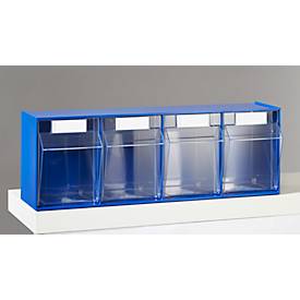 Kleinteilemagazin MultiStore, Reihengröße 4, B 600 x T 137 x H 207 mm, Volumen 8,4 l, stapelbar, Polystyrol, blau/transp.