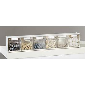 Kleinteilemagazin MultiStore, Reihengröße 6, B 600 x T 75 x H 113 mm, Volumen 2,2 l, stapelbar, Polystyrol, weiß/transp.