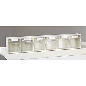 Kleinteilemagazin MultiStore, Reihengröße 6, B 600 x T 75 x H 113 mm, Volumen 2,2 l, stapelbar, Polystyrol, weiß/transp.