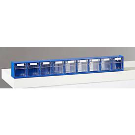 Kleinteilemagazin MultiStore, Reihengröße 9, B 600 x T 51 x H 77 mm, Volumen 0,9 l, stapelbar, Polystyrol, blau/transp.