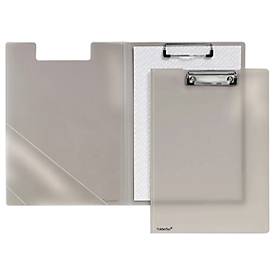 Klemmbrett-Mappe A4, Klemme mit Kunststoffecken, Dreiecks-Klarsichttasche innen, PP, rauch-transparent
