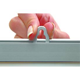 Klemmschiene Postersnapper, Wandmontage/freihängend, aufklappbar, Rutschsicherung, DIN A2/ DIN A3 quer, L 420 x T 16 x H 25 mm, Aluminium, 2 Stück