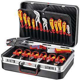 KNIPEX Werkzeugkoffer, für Elektroinstallation, inkl. 20-tlg. Werkzeug, bis 20 kg, B 480 x T 70 x H 175 mm, ABS-Kunststoff, schwarz