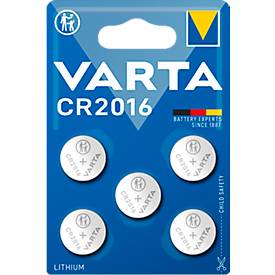 Knopfzelle VARTA Professional Electronics CR2016, Spannung 3 V, Kapazität 90 mAh, Lithium, 5 Stück