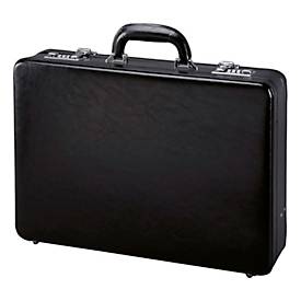 Koffer Alassio TAORMINA, Hauptfach, 3 x A4-Fächer, 2 x Organisationstaschen, Stiftschlaufen, Tragegriff, abschließbar, Leder, schwarz