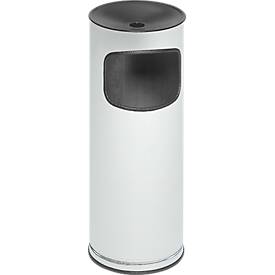 Kombi-Ascher VAR, rund, 17 l, für Innen & Außen, mit Sieb & Kantenschutz, Ø 250 x H 610 mm, Stahlblech, weiß