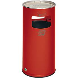 Kombi-Ascher VAR, rund, 37 l, für Innen & Außen, mit Sieb & Kantenschutz, Ø 320 x H 700 mm, Stahlblech, rot