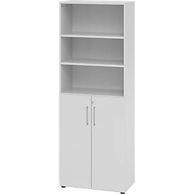 Kombischrank Breno, 6OH, Schrank- und Regalelement, abschließbar, B 800 x T 420 x H 2156 mm, Spanplatte, lichtgrau/licht