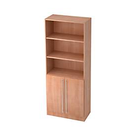 Kombischrank JENA, 5 OH, B 800 x T 420 x H 2004 mm, 2 OH Holztüren, Nussbaum-Dekor