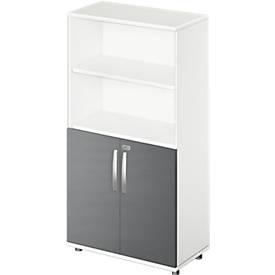 Kombischrank LOGIN, oben 2 Regale, unten 2 Ordnerhöhen mit Türen, Höhe 1470 mm