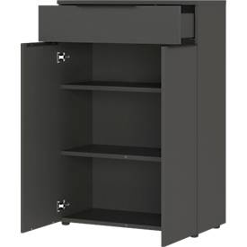 Kombischrank Porto, 1 Schublade, 2 Türen und 2 Einlegeböden, 2 OH, B 810 x T 400 x H 1200 mm, graphit