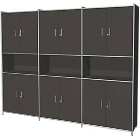 Kombischrank Toledo, m. Sichtrückwand, abschließbar, 2 Schübe, 5 OH, B 2360 x T 380 mm, anthrazit