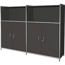 Kombischrank Toledo, mit Sichtrückwand, abschließbar, 3 OH, 2 Fächer, B 1580 x T 380 mm, anthrazit