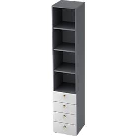 Kombischrank TOPAS LINE, 6 Ordnerhöhen, Regale + 4 Schübe, graphit/weiß
