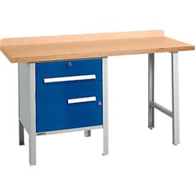 Kombiwerkbank Schäfer Shop Select PWi 150-2, Buche Multiplexplatte, bis 750 kg, B 1500 x T 700 x H 840 mm, Enzianblau