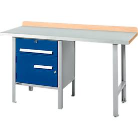 Kombiwerkbank Schäfer Shop Select PWi 150-2, Buche Multiplexplatte, mit Stahlabdeckung, bis 750 kg, B 1500 x T 700 x H 840 mm, Enzianblau