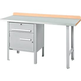 Kombiwerkbank Schäfer Shop Select PWi 150-2, Buche Multiplexplatte, mit Stahlabdeckung, bis 750 kg, B 1500 x T 700 x H 840 mm, Weißaluminium