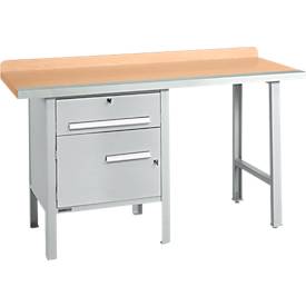 Kombiwerkbank Schäfer Shop Select PWi 150-2, Buche Multiplexplatte, mit Stahlkante, bis 750 kg, B 1500 x T 700 x H 840 mm, Weißaluminium