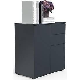 Kommode Dalosa, 4 Fächer & 2 Schübe, Tür, B 700 x T 390 x H 770 mm, Holz, anthrazit