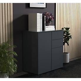 Kommode Dalosa, 4 Fächer & 2 Schübe, Tür, B 700 x T 390 x H 770 mm, Holz, anthrazit