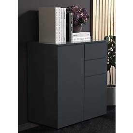 Kommode Dalosa, 4 Fächer & 2 Schübe, Tür, B 700 x T 390 x H 770 mm, Holz, anthrazit