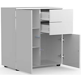 Kommode Dalosa, 4 Fächer & 2 Schübe, Tür, B 700 x T 390 x H 770 mm, Holz, weiß