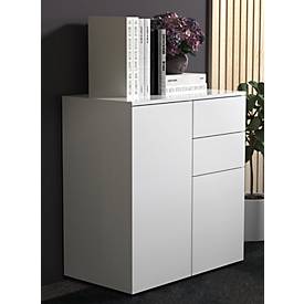 Kommode Dalosa, 4 Fächer & 2 Schübe, Tür, B 700 x T 390 x H 770 mm, Holz, weiß