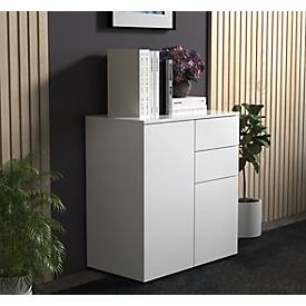 Kommode Dalosa, 4 Fächer & 2 Schübe, Tür, B 700 x T 390 x H 770 mm, Holz, weiß