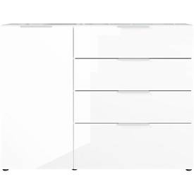 Kommode, mit 1 Schublade und 2 Türen, Glasfront- und auflage, B 830 x T 420 x H 1020 mm, weiß
