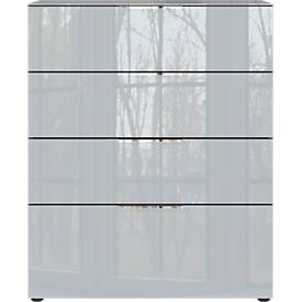 Kommode, mit 4 Schubladen, Glasfront- und auflage, B 830 x T 420 x H 1020 mm, graphit/silbergrau