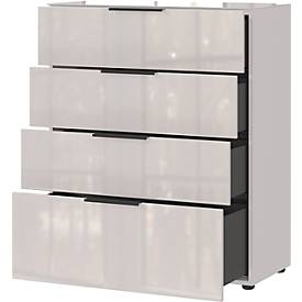 Kommode, mit 4 Schubladen, Glasfront- und auflage, B 830 x T 420 x H 1020 mm, Kaschmir