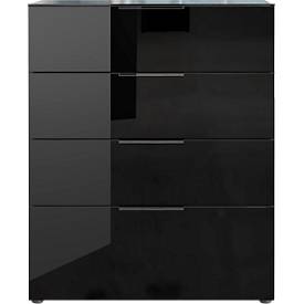 Kommode, mit 4 Schubladen, Glasfront- und auflage, B 830 x T 420 x H 1020 mm, schwarz