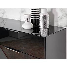 Kommode, mit 4 Schubladen, Glasfront- und auflage, B 830 x T 420 x H 1020 mm, schwarz