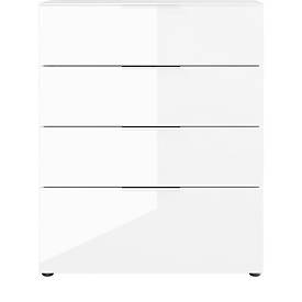 Kommode, mit 4 Schubladen, Glasfront- und auflage, B 830 x T 420 x H 1020 mm, weiß